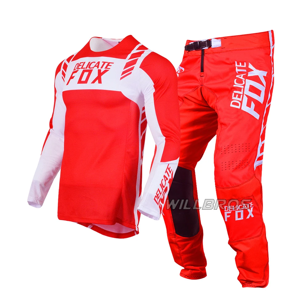 Delicate Fox MX Jersey Pants Combo Mountain Bicycle Offroad Gear Set Motocross Outfit Men Black Suit Kits For Adult