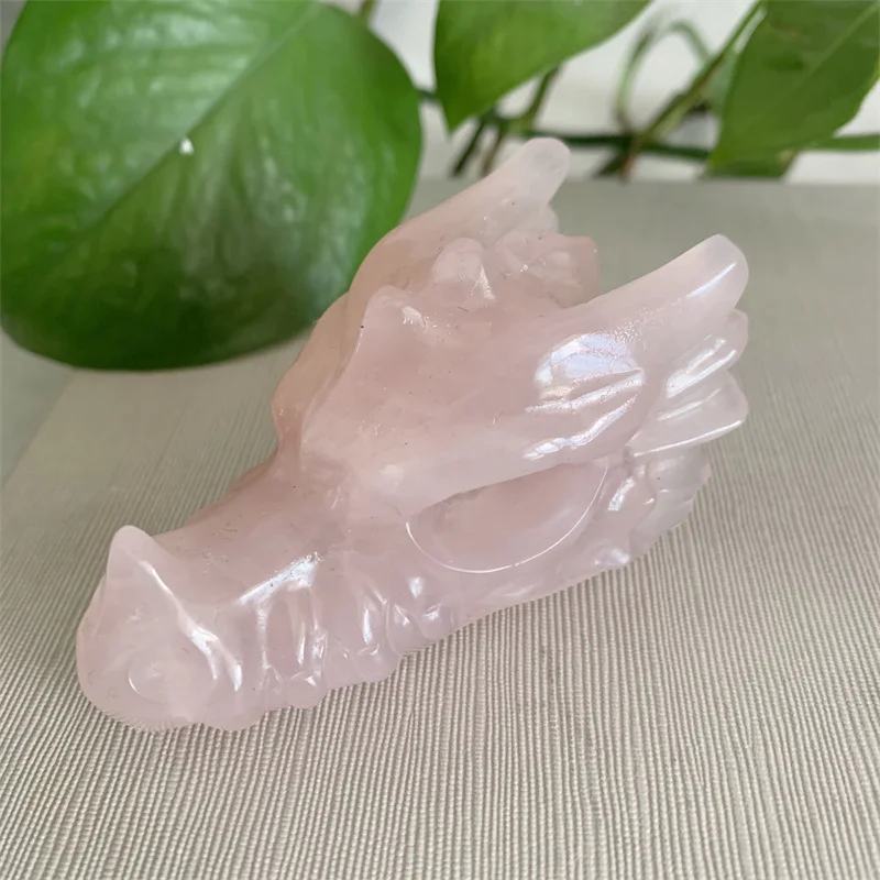 Natural Rose Quartz Dragon Head Skull Polished Healing Crystal Dragon Head For Home Decor Home Decoration Accessories