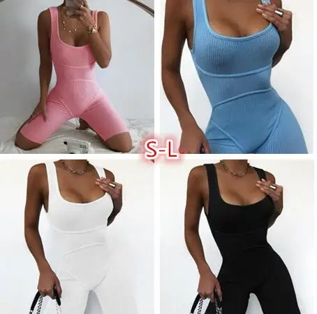 

Amazon foreign trade explosion models 2021 summer women's new sleeveless five-point pants sports fitness jumpsuit