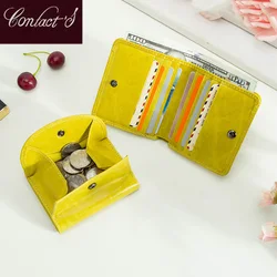 Contact'S Genuine Leather Fashion Small Wallet Women Female Coin Purse Short RFID Card Holder Wallets for Women Portfel Damski