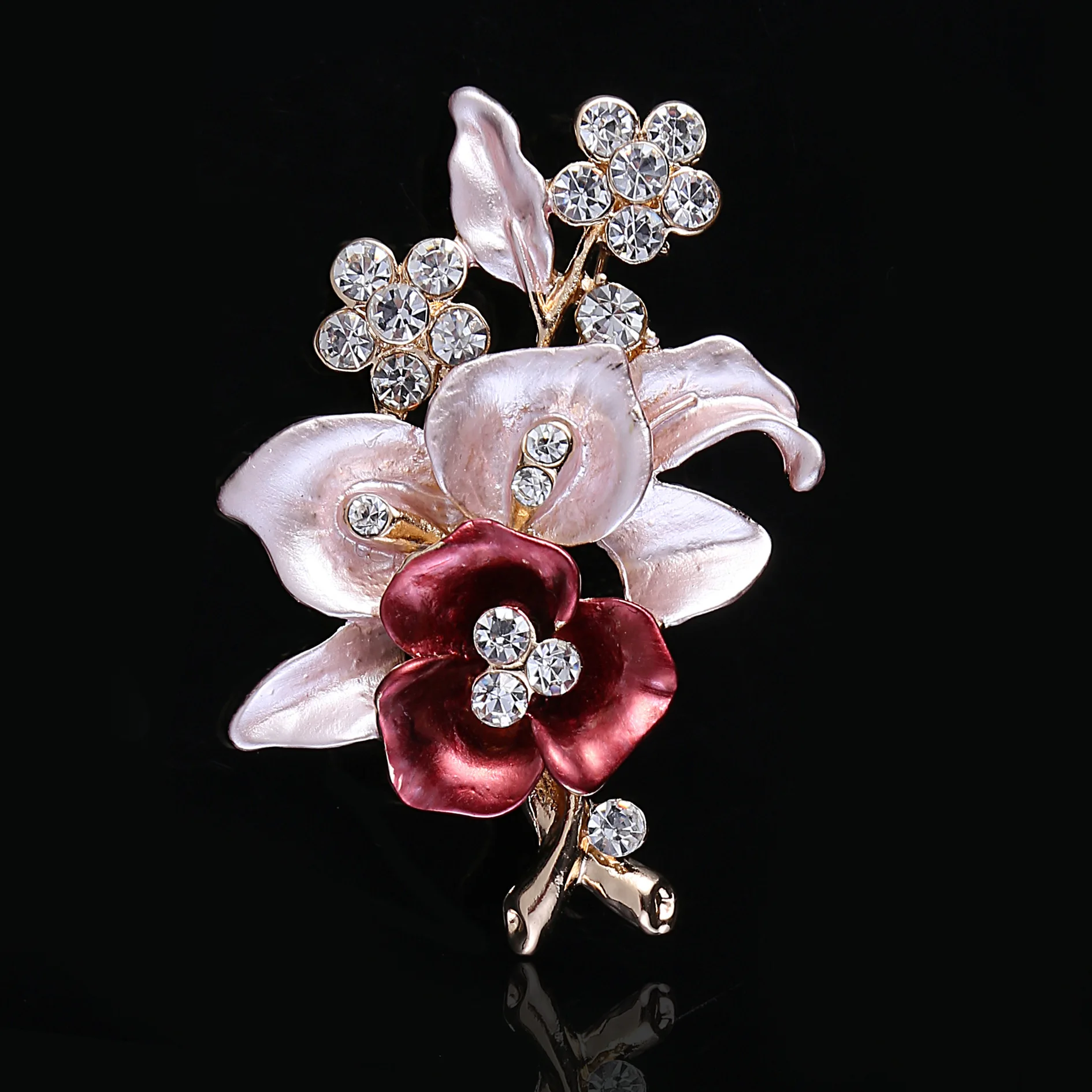 Domilay Elegant Drip Crystal Flower Brooches Pins Wedding Party Hijab Pins Bridal Costume jewelry