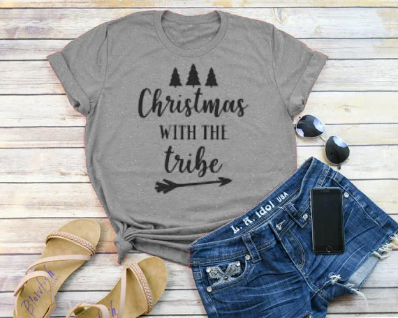 

Christmas with The Tribe Funny Letter Aethetic Female Clothing Fashion Cotton O Neck T-shirt Casual Shirt Short Sleeve Top Tees