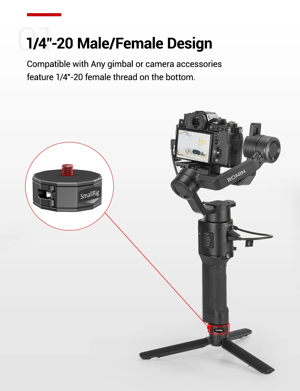 SmallRig Universal Quick Release Adapter Attach Mini Tripod to Gimbal Stabilizer for DJI RS / RSC RS 2/RSC 2/RS 3/RS 3 Pro 2714