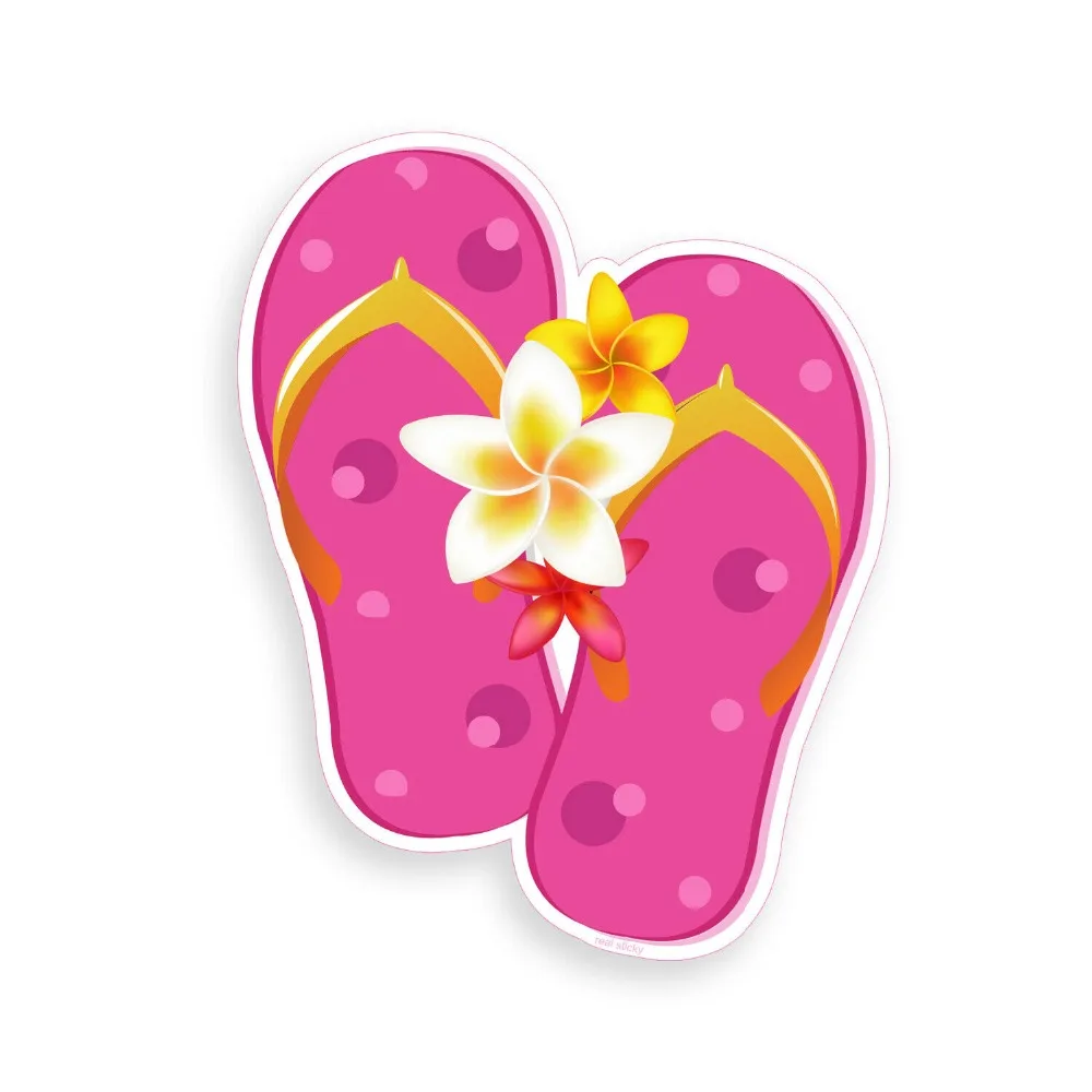 Pink Flower Flip Flop Sticker Laptop Ocean Beach Cooler Car Window Bumper Decal