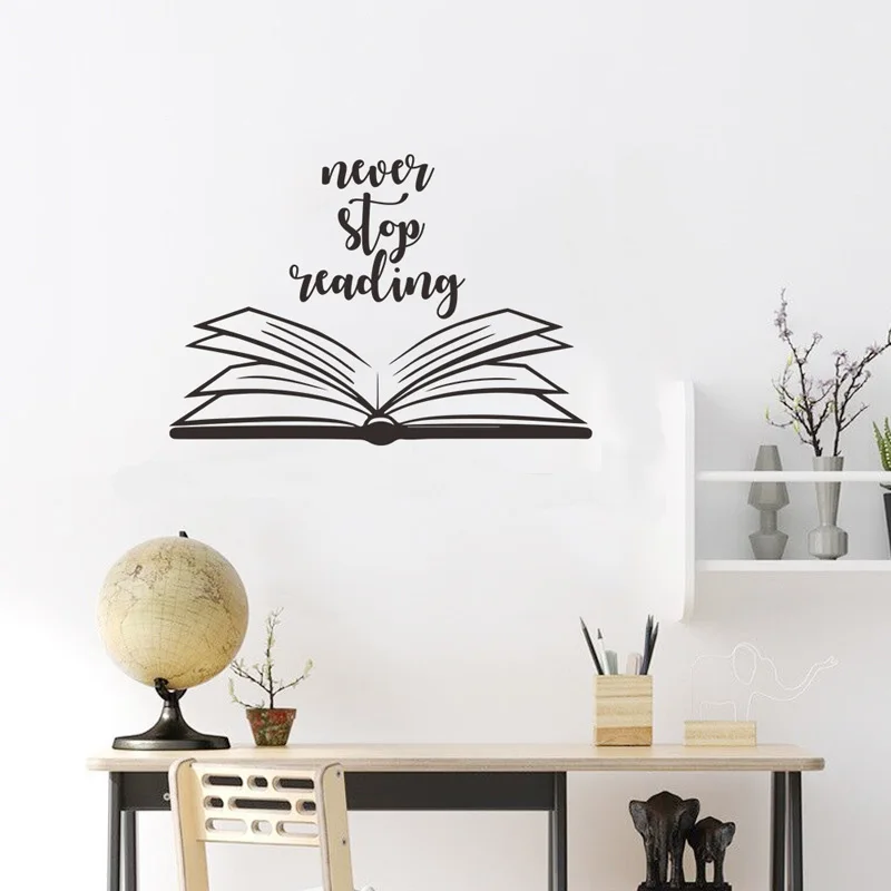 Never Stop Reading Wall Sticker Study Living Room Background Decoration Mural Bedroom Decor Removable Creative Pattern Decals