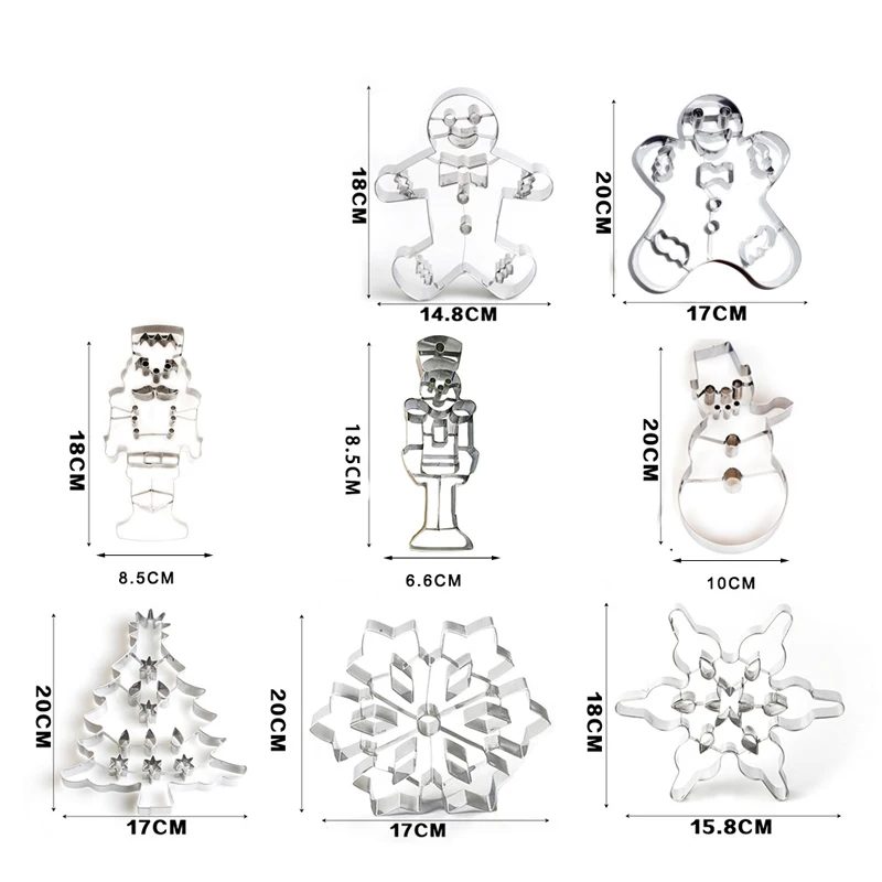 Christmas Tree Gingerbread Man Walnut Soldier Snowman Snowflake Stainless Steel Cutting Biscuit Baking Tools Fruit Cookie Cutter