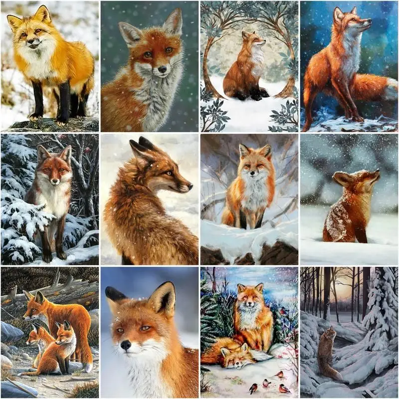 

CHENISTORY Oil Painting By Number Fox Drawing On Canvas Acrylic Paint Handpainted Picture By Number Winter Animal Diy Home Dec