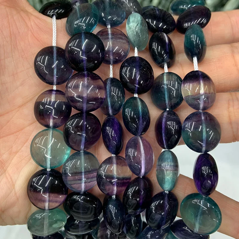 14mm Natural Fluorite Stone Beads 15\'\' Coin DIY Loose Beads For Jewelry Making Beads For Women Necklace Earring Bracelet Gift