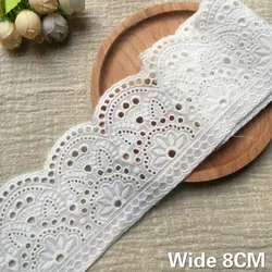 8CM Wide High Quality White Cotton Hollow Embroidery Flower Ribbon Lace Fabirc Handmade DIY Material Curtains Dress Fringe Decor