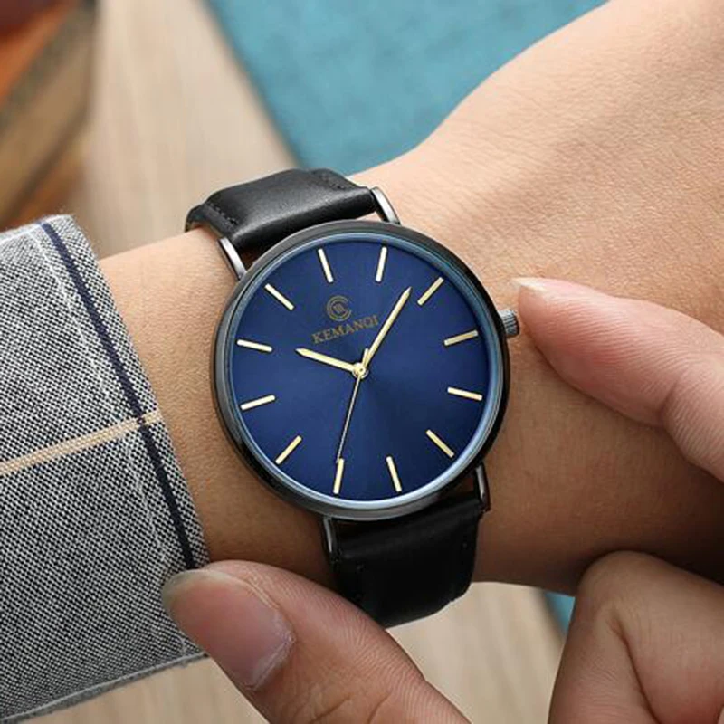 Fashion Simple Men Watches Ultra thin Mens Watches Blue Glass Quartz Wristwatches Clock Gift relogio masculino erkek kol saati