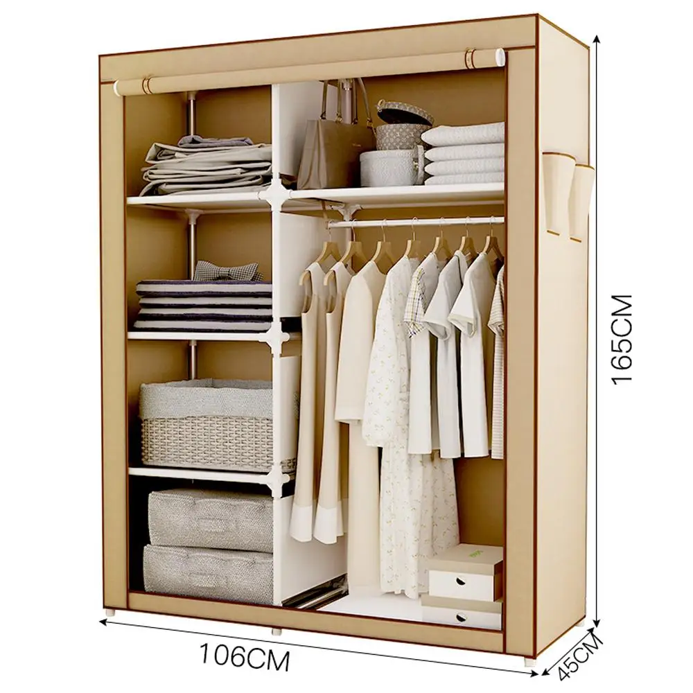 Draagbare Kleding Opslag Kast Dubbele Kledingkast Organizer Met Rack Planken