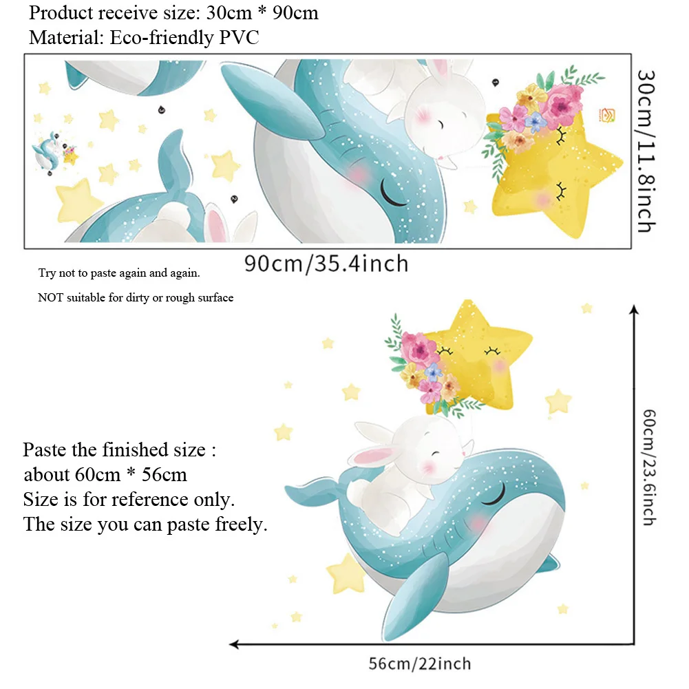 Cartoon Whale Bunny Wall Sticker For Kids Room Decoration Decals Child Bedroom Decor Cute Animals