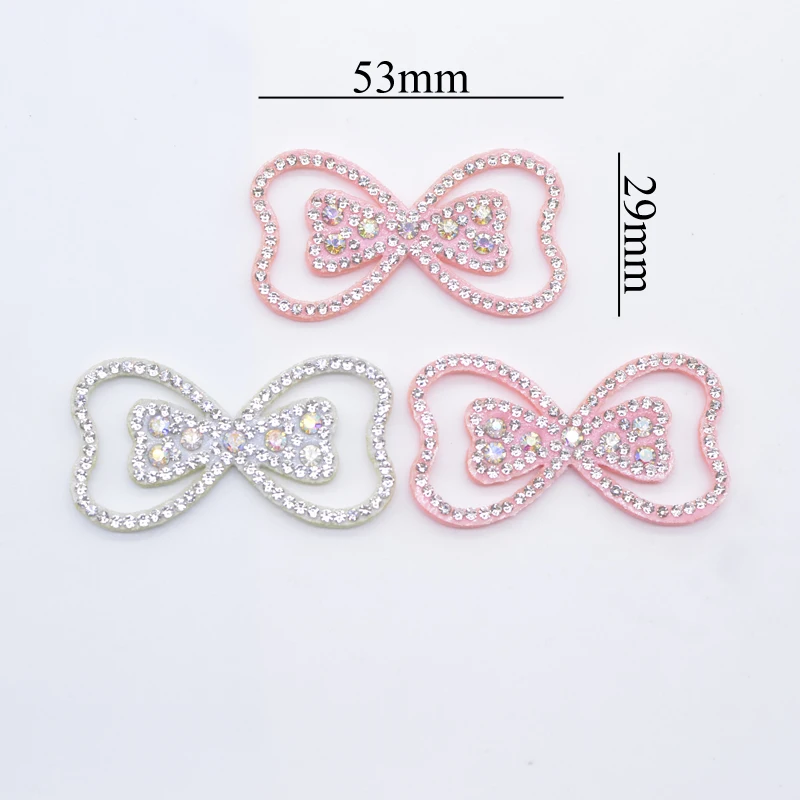 10Pcs 53*29mm Padded Rhinestone Bow Tie Appliques for DIY Clothes Hat Sewing Patches Headwear Hair Clips Decor Accessories