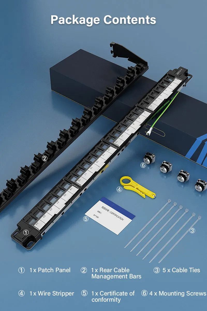ZoeRax Rackmount- oder Wandmontage-24-Port-RJ45-Patchpanel mit Abschirmung und Jack-Shutter für Keystone-Jacks/Keystone-Koppler – Detail 3
