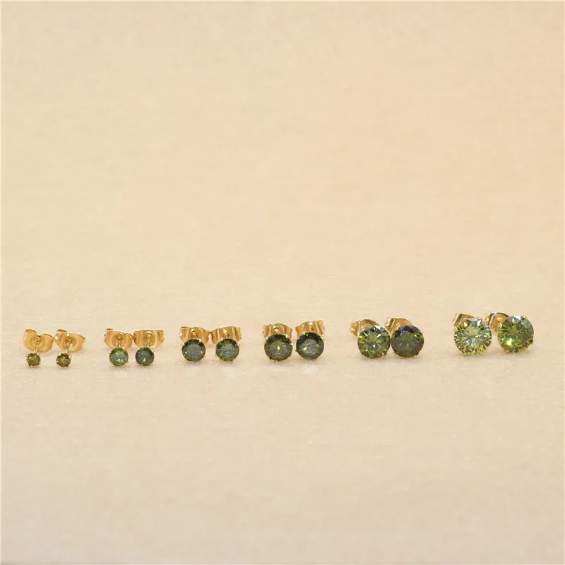 

Brief AAA Zircon Stud Earrings Round Olive Green Crystal Jewelry With 316 L Stainless Steel Anti Allergy