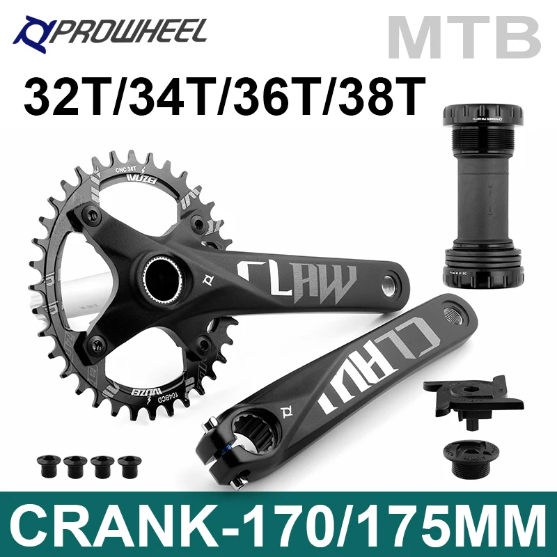 PROWHEEL 104BCD 170mm 175mm  MTB Bike Cranks 32/34/36/38T Oval  Sprocket with Bottom Bracket Mountain Bicycle Crankset