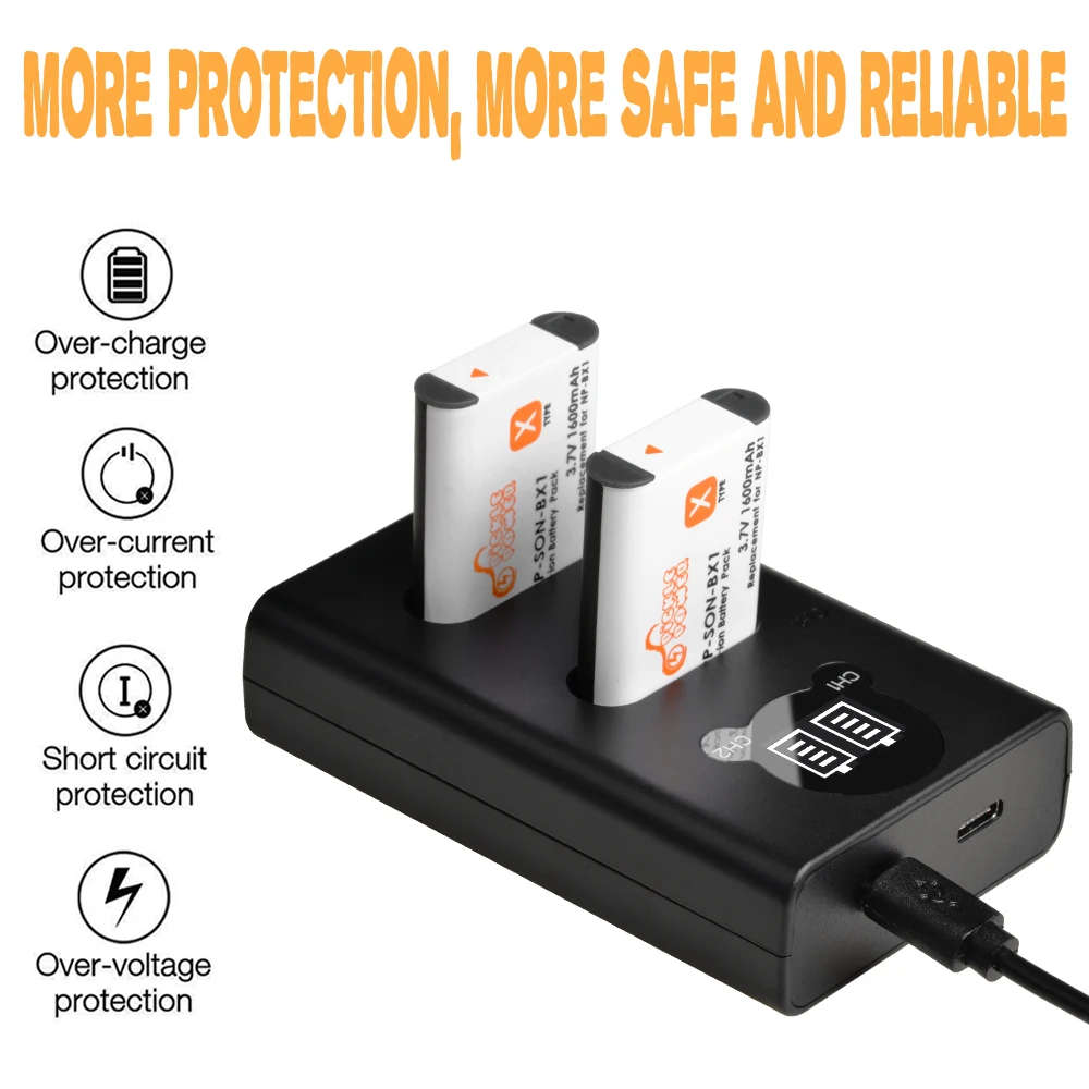 1600mAh NP-BX1 Battery for Sony ZV1F ZV-1 DSC RX1 RX100 M3 M2 RX1R WX300 HX300 HX400 HX50 HX60, Dual Charger for NPBX1