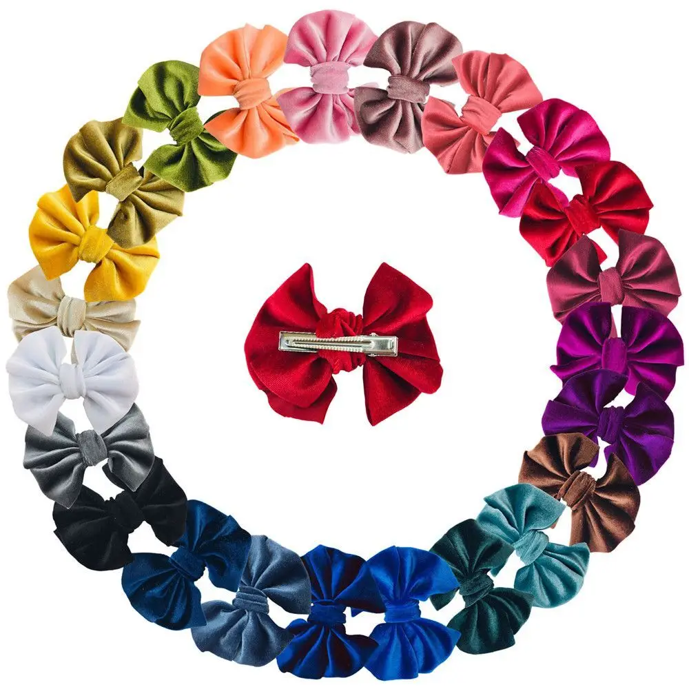 

46pc/lot Hair Accessories 4" Velvet Handtied Bows Nylon Headband or Clip for Autumn and Winter,Schoolgirl Velvet Bows Hairpins