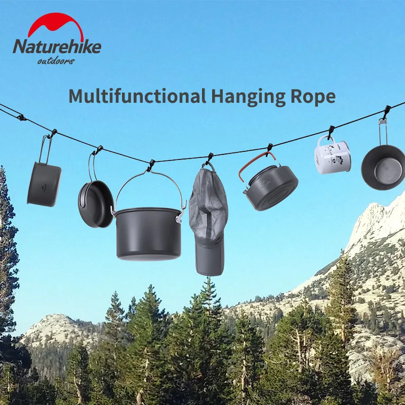 Naturehike 4.3m Hanging Rope Sling Multi-purpose Adjustable Clothesline Anti-skid Canopy Sling Camping Tools Hooks Awning Rope