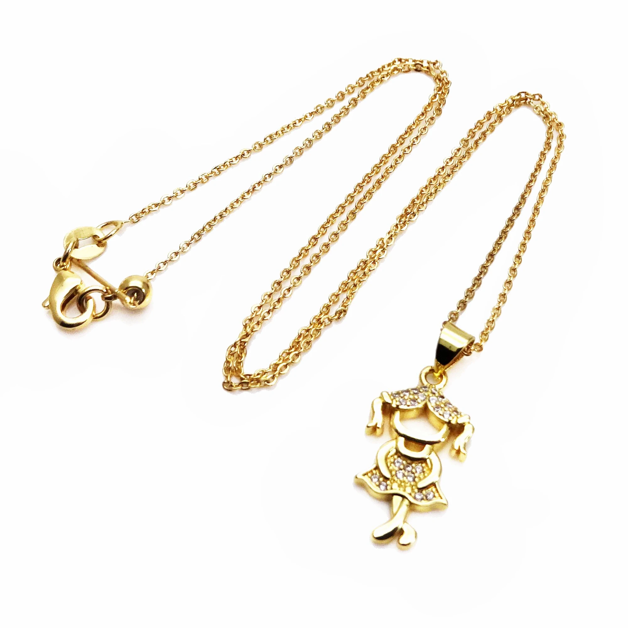 Micro zircon Couple pendant necklace Cute boys and girls copper gold plated DIY neck catenary necklace jewelry
