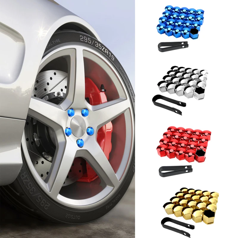 20Pcs Universal Anti-Rust 17mm Chrome Glossy ABS Auto Trim Tyre Wheel Nut Screw Bolt Protection Covers Caps Car Styling