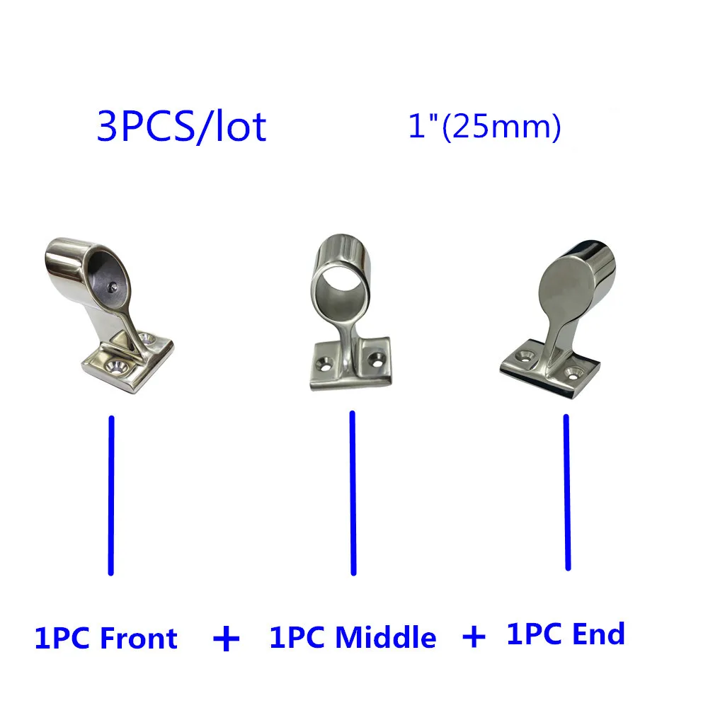 

3PCS Marine Grade Stainless Steel 316 Hand Rail Fitting Left Front Center Right End Stanchion 1inch For Boat 25mm Bracket Tube