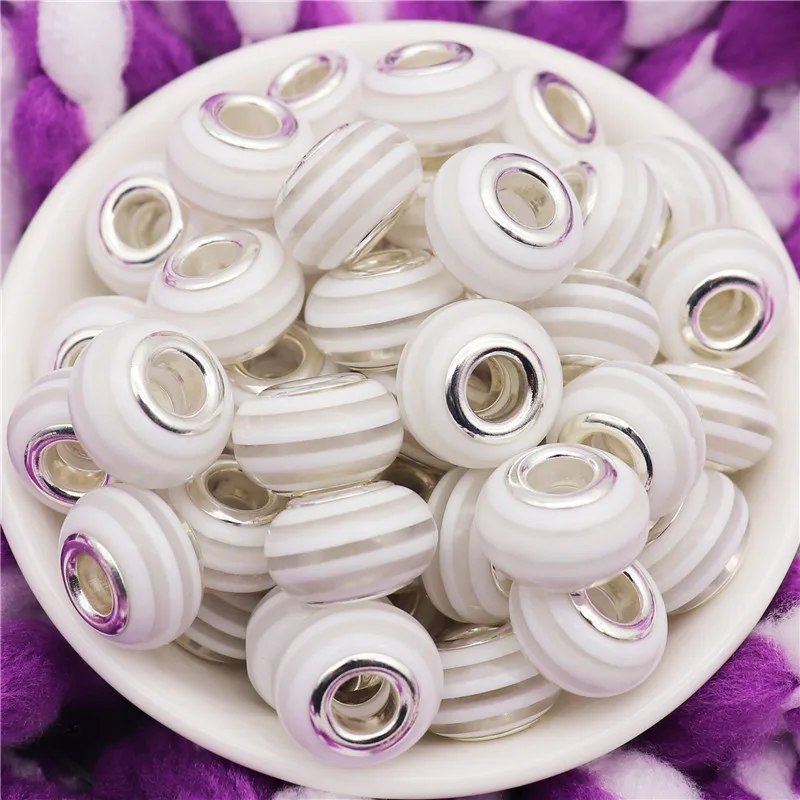 10Pcs/Lot Wholesale Rainbow Color Stripe Big Hole Spacer Beads Fit Original Pandora Bracelet Women Hair Jewelry Making DIY Craft