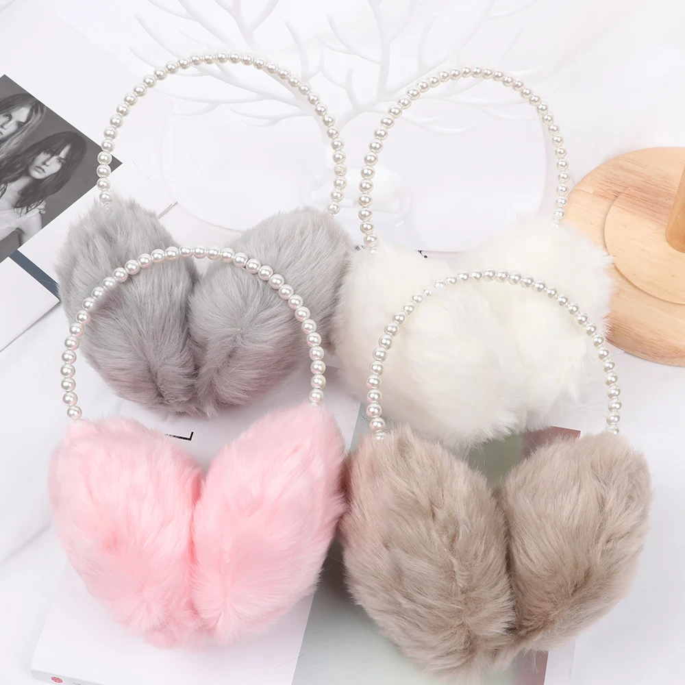 1pc Novelty Pearl Winter Earmuffs Women Fur Earmuff Ear Warmers Girls Imitation Rabbit Plush Warm Ear Muff Ear Hair Accessories