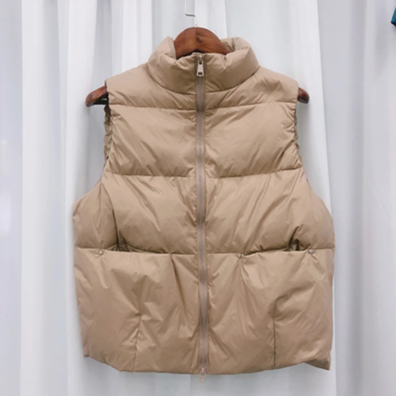 2022 Autumn Duck Down Vest Women Ultra Light Oversize Waistcoat Winter Casual Short Pocket Jacket Slim Parkas