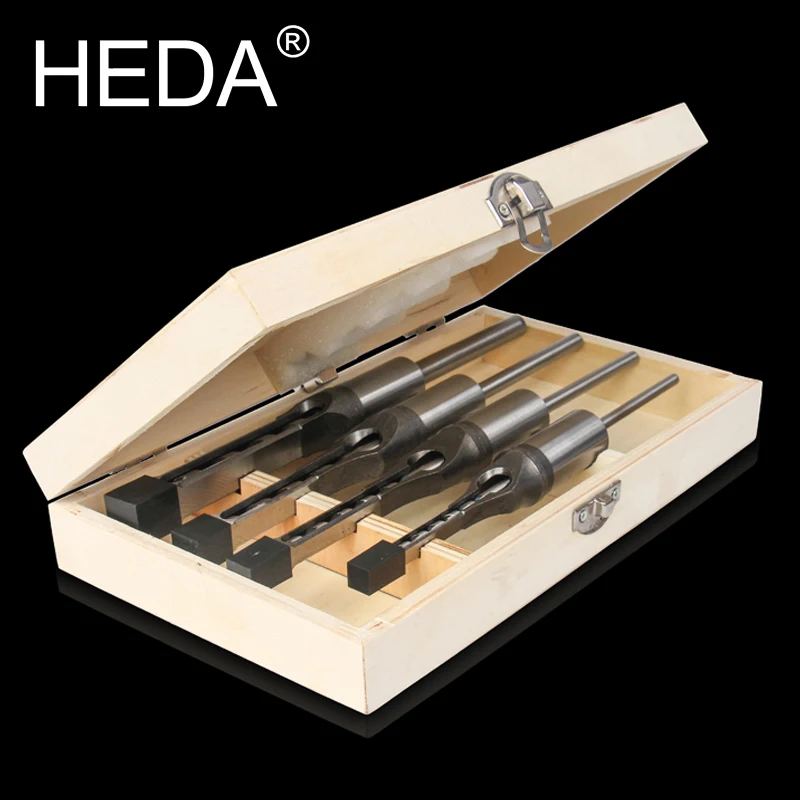 6.4/8/9.5/12.7mm 4Pcs Woodworking Tools Set Twist Square Hole Drill Bits Auger Mortising Chisel Extended Saw For DIY Furniture