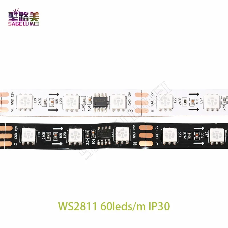 Fita de luz led RGB, 5m, 12v, 5m, ws2811, colorida, 5050, flexível, endereçável, digital, 1 controle ic 3