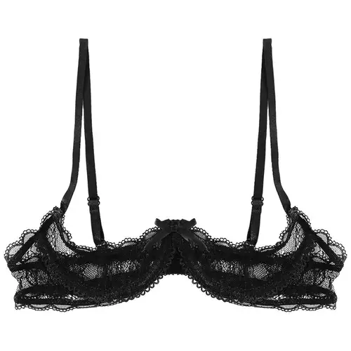 Imagen 2 del producto Lencería Sexy transparente para mujer, Top con sujetador de encaje transparente, 1/4 tazas, tirantes finos ajustables, sujetadores push-up con aros