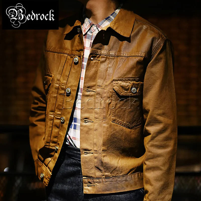 MBBCAR 10oz handmade PU coated twill brown 507XX OW raw denim jacket for men windproof Amekaji vintage tooling jacket 3093