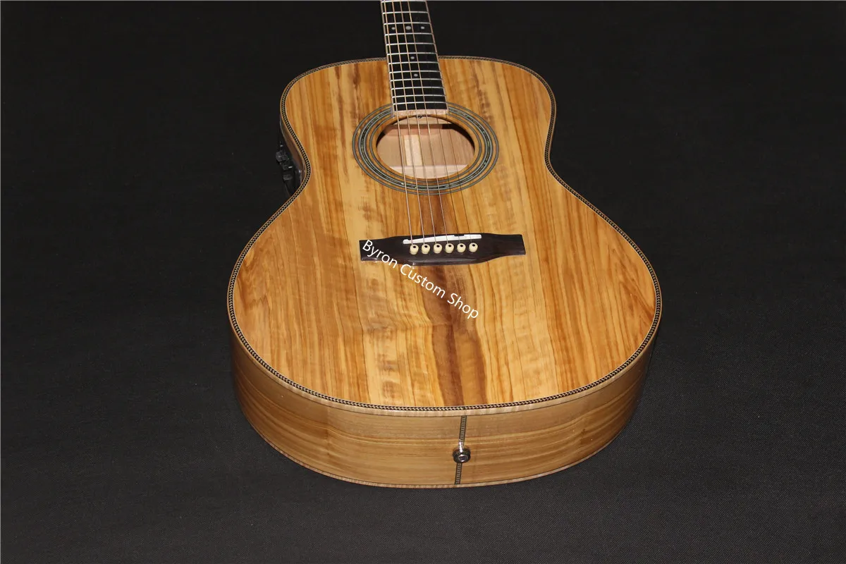 

free shipping all solid european olive wood guitar OM body custom solid herringbone flame maple binding acoustic guitar