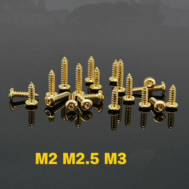 1-20PCS Grade 8.8 M2 M2.5 M3 Titanium Gold Plating self tapping screw half round head hexagon socket screw self tapping Wrench