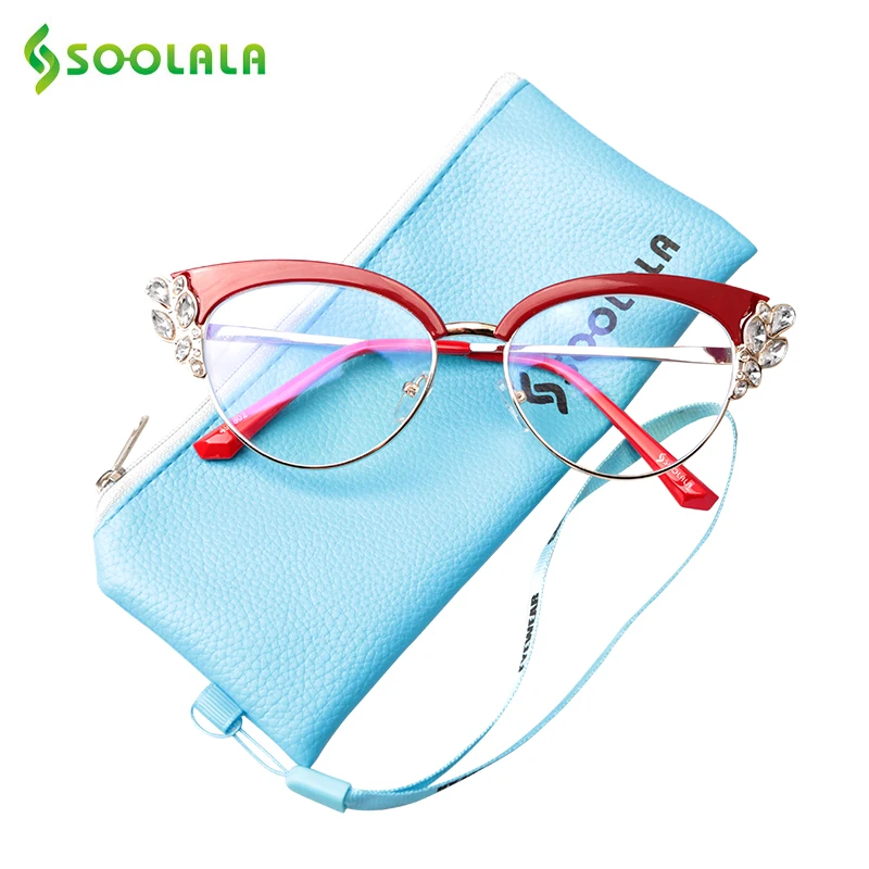 

SOOLALA Anti Blue Light Rhinestones Cateye Reading Glasses Women Ladies Eyeglasses Presbyopia Reading Glasses +0.5 to 4.0