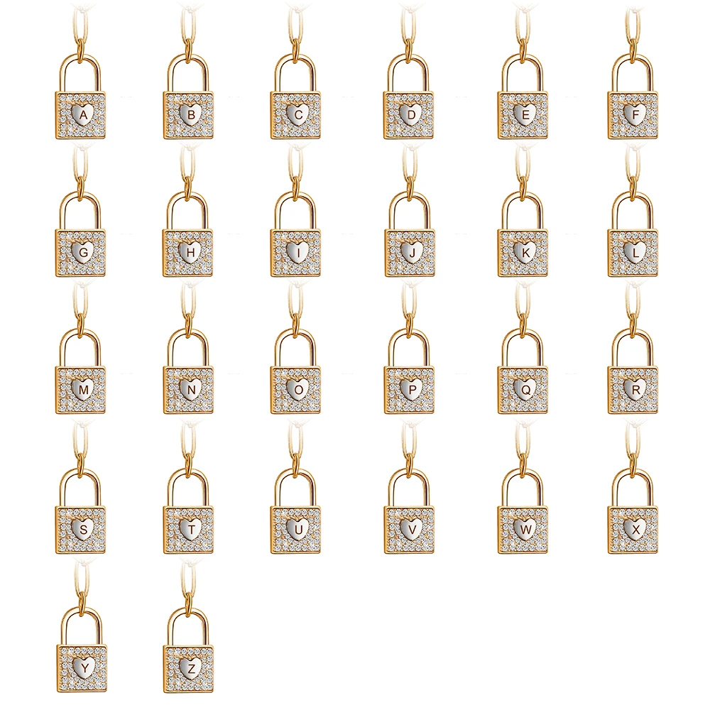 

26pcs A-Z Alphabet Lock Shape Pendant with white stones 12.5x20mm English letters Lock Charms For Jewelry Making DIY Accessories