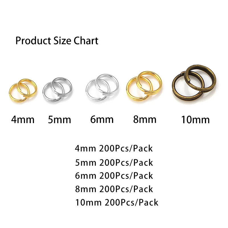 100-200 teile/los 4 5 6 8 10 12mm Öffnen Sprung Ringe Doppel Loops Split Ringe Connectors Für schmuck Machen Zubehör DIY Halskette – Detail 1