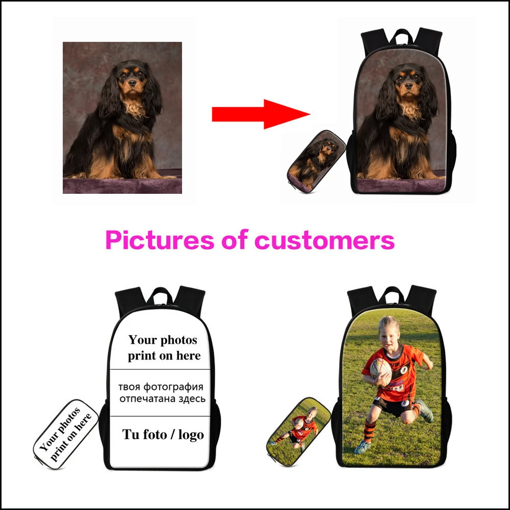 Zoo Animals Wolf Printing School Bags Fox Horse Bookbag For Boys 2 PCS Set Custom Photo Backpack With Pencil Case For Students