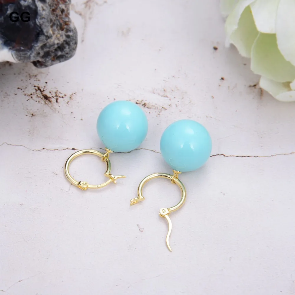 GuaiGuai Jewelry Natural Turquoise Blue South Sea Shell Pearl Gold Color Plated Hook Earrings