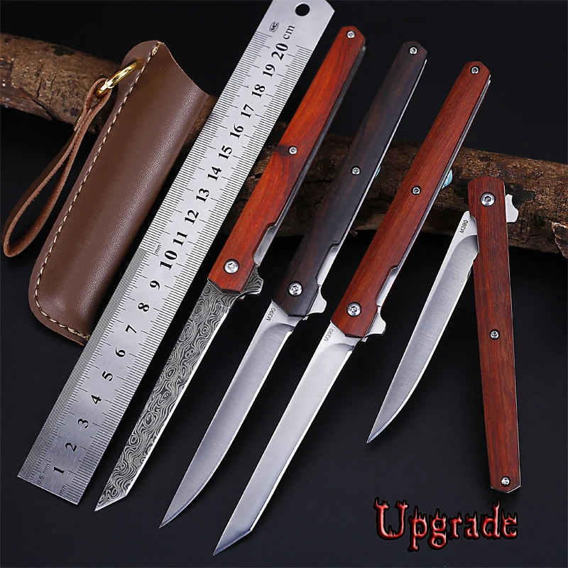 

Upgrade Damascus M390 Folding Knife Wood Handle Mini Pocket CS Go Fold Knives Weapons Survival Tool Hunting EDC Tool With Holste