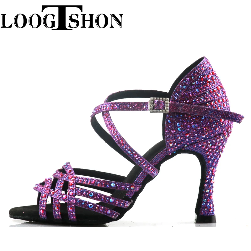 2020 Professional Adult Women's Rhinestone Latin Dance Shoes 10CM High Heel Soft Samba Lumba Chacha Dance Shoes