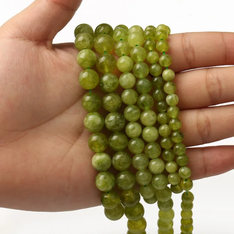 Natural Stone Peridot Round Beads 6/8/10mm Olivine Loose Spacer Beads for Jewelry Making Handmade Diy Bracelet Necklace 15 Inch