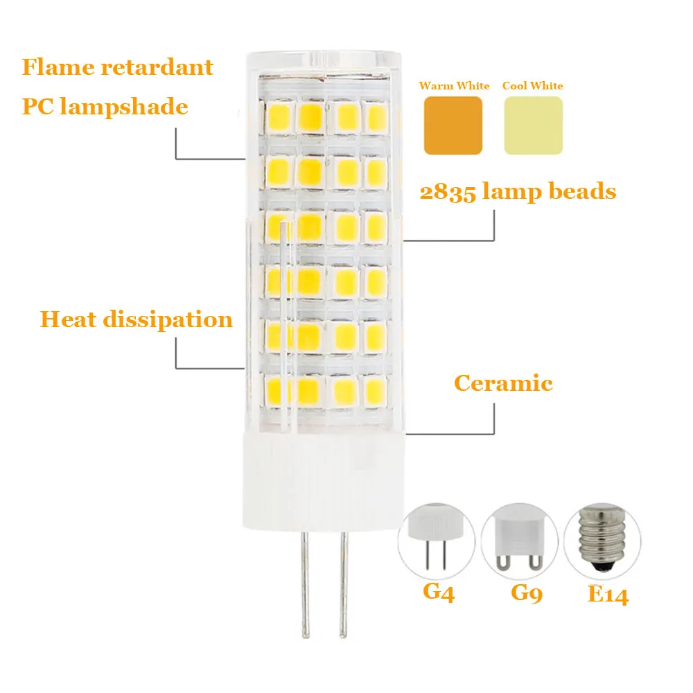 Ampoule LED épis de maïs en céramique G4 G9 E14 5W 7W 9W, lumière blanche en cristal, lampe de remplacement pour lustre halogène 60W, 220V 240V