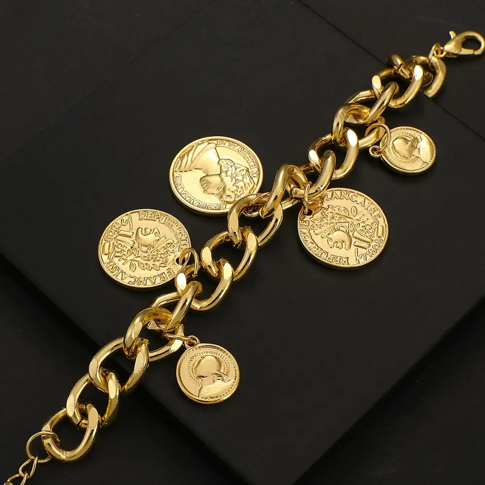 ALLYES Gold Color Chain Coins Bracelet Personality Vintage Portrait Charms Bracelets For Women Fashion Accessories