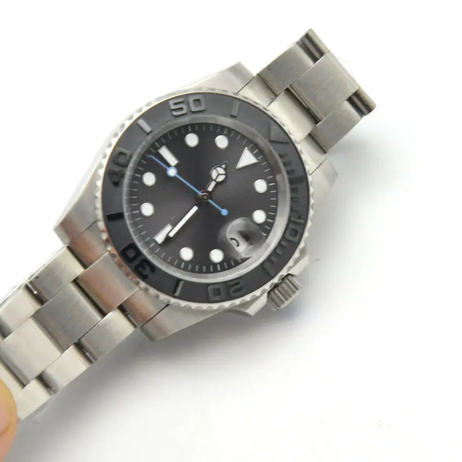 40mm Gray No LOGO Dial Ceramic Ring Mechanical Men\'s Automatic Watch Stainless Steel Bracelet