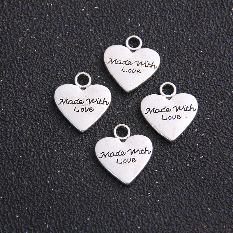 6 ชิ้น/ล็อต 18*20 มม.2 สี VINTAGE โลหะ Alloy Hearts Made with Love Charm เครื่องประดับหัวใจ Charms