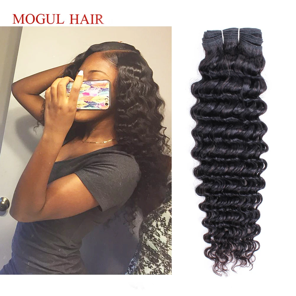 MOGUL Hair – mèches indiennes naturelles Remy, Deep Wave, couleur naturelle, 30 pouces, avec Frontal Transparent Lace Closure, partie libre, trame de cheveux