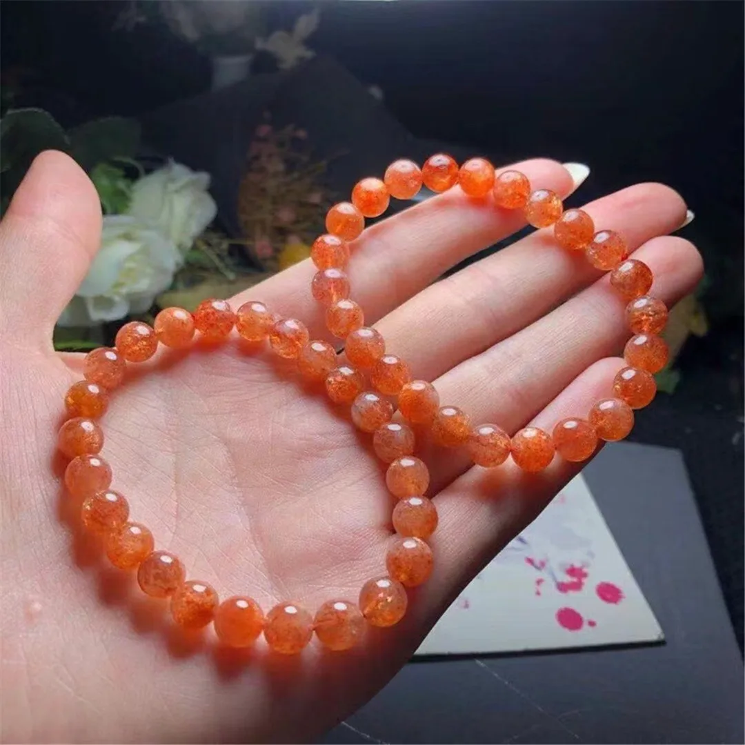 

7mm Top Natural Gold Sunstone Quartz Bracelet Jewelry For Women Lady Men Healing Love Gift Crystal Beads Gemstone Strands AAAAA