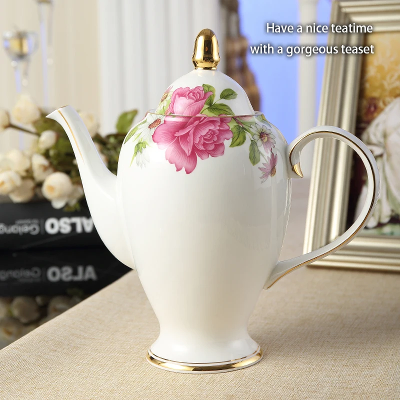 Elegant Rose Porcelain Coffee Set Ceramic Teapot Sugar Bowl Creamer Pastoral Bone China Tea Set Party Pot Mug Tea Cup Coffeeware